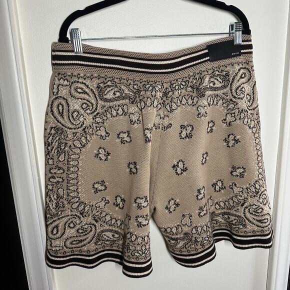 Amiri Bandana Cotton Cashmere Blend Matching Set Tan Brown Polo Shorts Size XXL - Picture 9 of 16